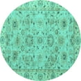 thumbnail image 1 of Ahgly Company Machine Washable Indoor Round Abstract Turquoise Blue Modern Area Rugs, 7' Round, 1 of 4