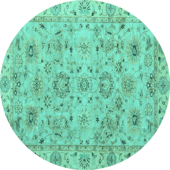 Ahgly Company Machine Washable Indoor Round Abstract Turquoise Blue Modern Area Rugs, 7' Round