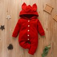 thumbnail image 4 of Mikilon Toddler Kids Boys Girls Cute Cartoon Rabbit Ears Solid Color Cotton Romper Pajama Onesie for Baby Girls 9-12 Months Red on Sale, 4 of 7