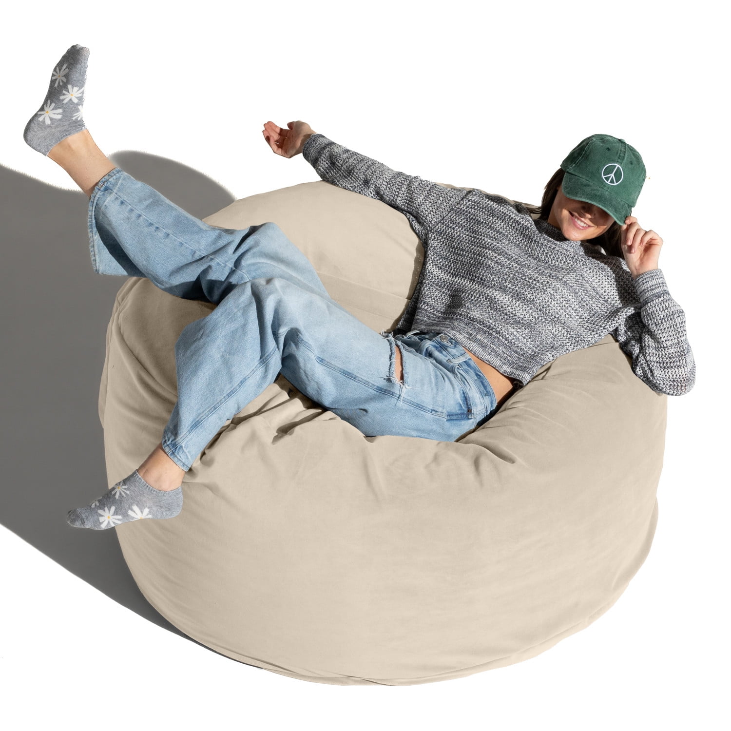 Jaxx 4 Foot Saxx - Large Round Bean Bag Chair for Adults - Lush Velvet Ivory
