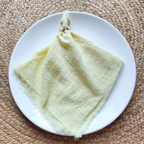 ERDOUY Cloth Napkins 16.53x16.53Inch Set of 4, Linen Gauze Cloth Servilletas with Fringe,Reusable Fringe Soft Serviette for Dinner,Parties,Christmas,Weddings (Light Yellow)