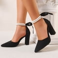 thumbnail image 3 of Xucatan Women's Pointed Toe Heels, Pearl Ankle Strap Satin Bow Pumps, Detachable Dress Shoes with Hollow Detail, Versatile Spring Evening Party Footwear Gift, 3 of 9