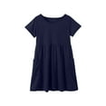 thumbnail image 4 of LIIPEE Girls Dresses Solid Color Short Sleeve Round Neck A-Line Sundress With Pockets Girl Classic Holiday School Party Dress,Navy,6-7 Years, 4 of 8