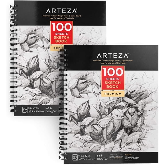 Arteza Sketchbook Pack, 9" x 12", 100 Sheets, 2 Pack