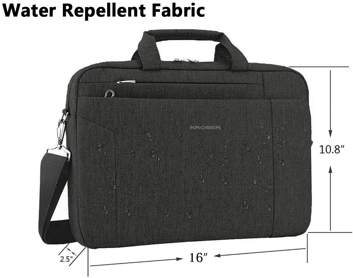 KROSER Unisex Adjustable Straps Foam Laptop Briefcase, 15.6", Black, 1-Piece