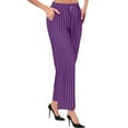 thumbnail image 3 of FUNUONY Women's Wide Leg Pants Flowy Pants for Women Casual Palazzo Trousers Loose Fit High Waisted Drawstring with Pocket New Large Sized Loose Striped Cotton and Linen Casual Trousers Purple L, 3 of 8
