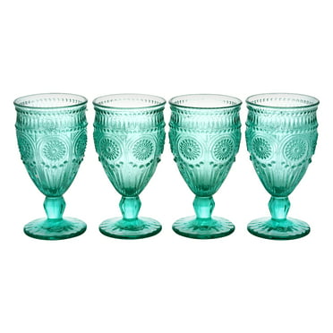 The Pioneer Woman Adeline 12-Ounce Footed Glass Goblets, Set of 4, Tuquoise
