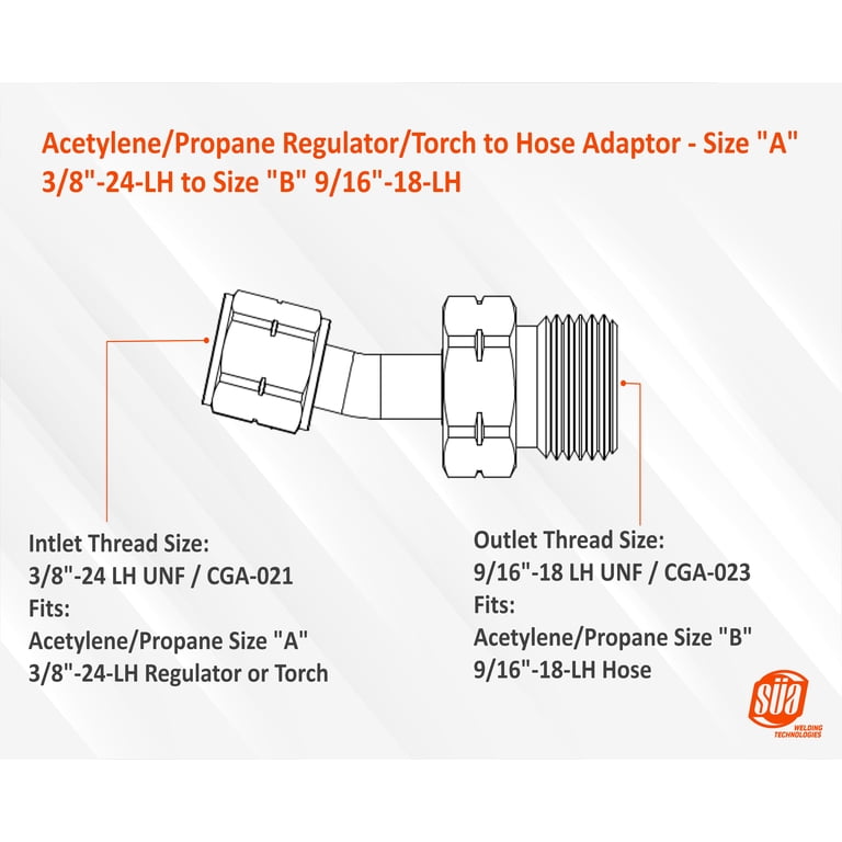 SÜA Regulator/Torch To Hose Adapter – 3/8"-24 (A) Female To 9/16"-18 (B) Male For Oxygen & Acetylene