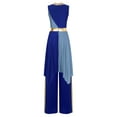 thumbnail image 2 of iiniim Women's Praise Dance Dress Set Color Block Irregular Maxi Dress with Wide Leg Pants Blue M, 2 of 7