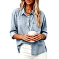 thumbnail image 7 of Luvrsol Button Down Shirt Women Denim Lapel Blouse Long Sleeve Jean Jacket Casual Loose Tops S-2XL, 7 of 7