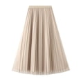 thumbnail image 2 of SWSMCLT Women's Pleated Calf Tea Length Long Skirt Tulle Tutu Midi Skirts Pleated 2 Layered Apricot One Size, 2 of 4