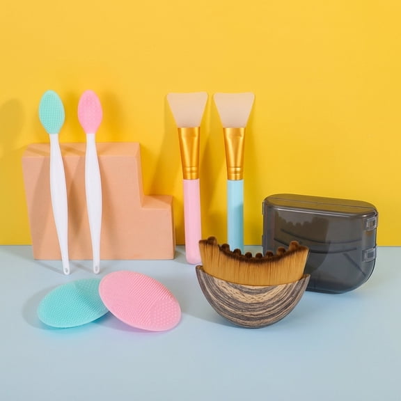 Face Scrubber Set - 2pcs Exfoliating Lip Brush, 2pcs Face Cleansing Brush & Facial Mask Brush Applicator, Blackhead Exfoliator Tool, Lymphatic Contour Face Brush