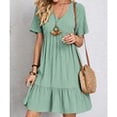 thumbnail image 1 of Vintage Solid Dress Women Summer Short Sleeve V Neck Short Dresses Fashion Casual Loose High Waist Beach A-Line Dress VestidosXL&China Gao Jinjia LED, 1 of 2