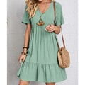 Vintage Solid Dress Women Summer Short Sleeve V Neck Short Dresses Fashion Casual Loose High Waist Beach A-Line Dress VestidosXL&China Gao Jinjia LED