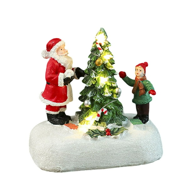 Adorno luminoso de resina para escritorio Papá Noel y niños escena cálida ambiente festivo