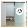 thumbnail image 2 of Black Carbon Steel Sliding Barn Door Hardware Set For Glass Door Modern Interior Glass Sliding Door Track Kit ,Easy to Carry, 2 of 6