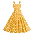 thumbnail image 2 of Htigea Womens Polka Dot A-Line Dress Vintage Cocktail Party Swing Dresses Summer Sleeveless Elastic Open Back Sundress Yellow,M, 2 of 4