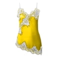 thumbnail image 4 of Alun Summer Spaghetti Strap Tank Tops for Women Elegant Satin Lace Trim V-Neck Sleeveless Cami Pure Color Backless Slim Fit Asymmetrical Hem Going out Camisole Yellow XL, 4 of 5
