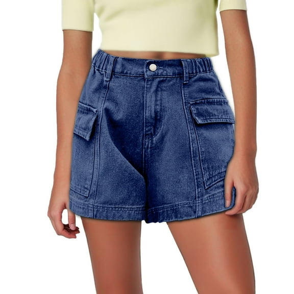 xingwang Clearance Jean Shorts for Women High Waisted,plus size Summer Casual Shorts With Side Pockets Comfortable Daily Wear Blue S