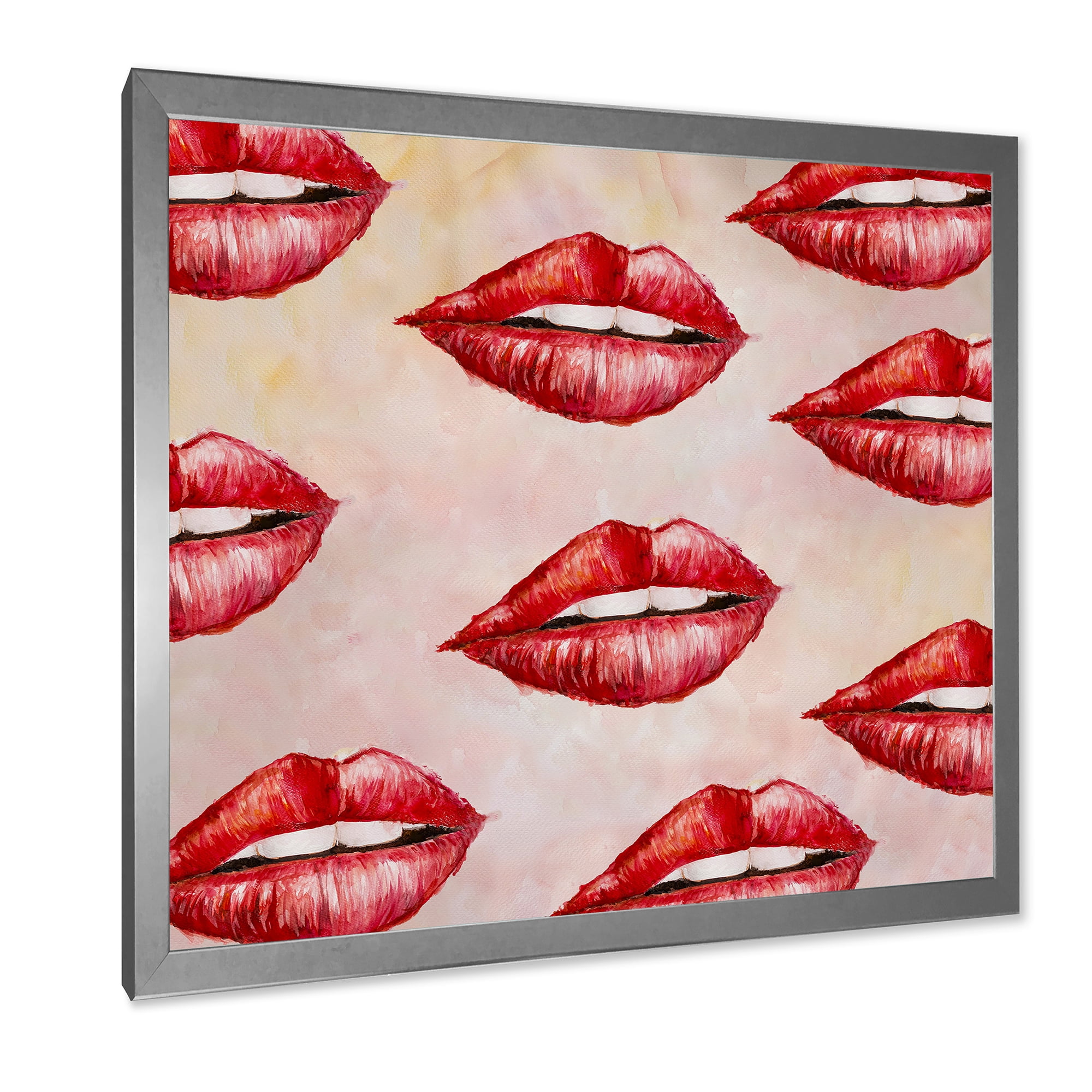 Designart 'Red Girl Lips Pattern' Modern Framed Art Print