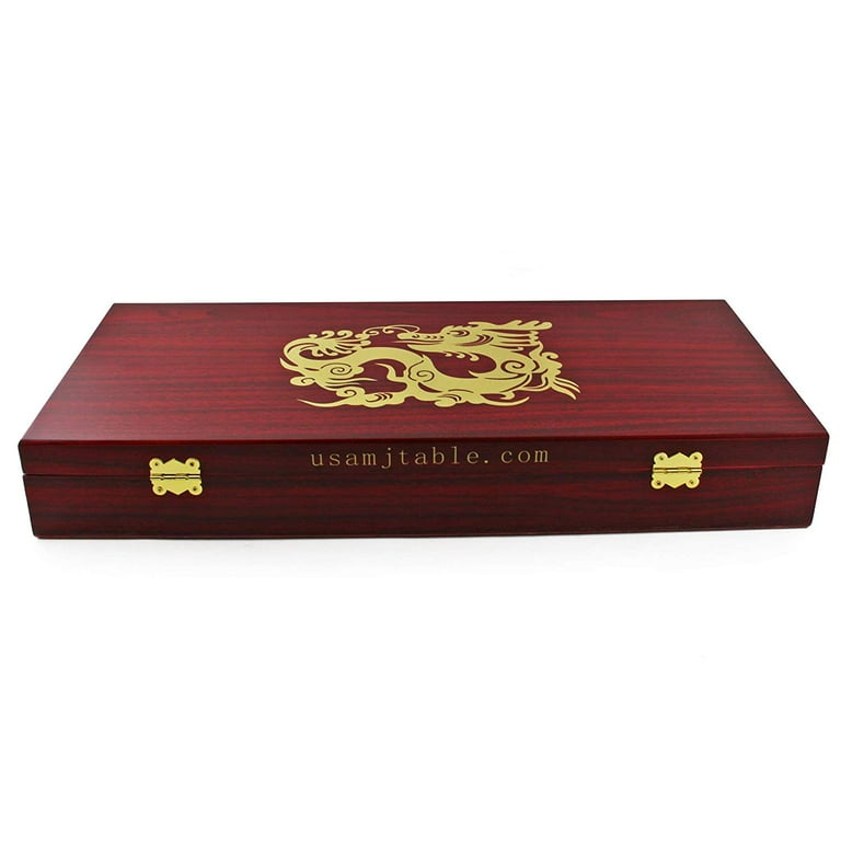 MUTEX American Walnut Wood Mahjong Racks Set With Pushers - 4 Racks, 17.5 Inches, For Dominoes & Tile Games