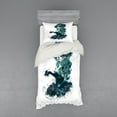 thumbnail image 2 of Ambesonne Vintage Bedding Set 4 Pcs, Grunge Skull Girl Roses, Queen, Petrol Blue White, 2 of 3