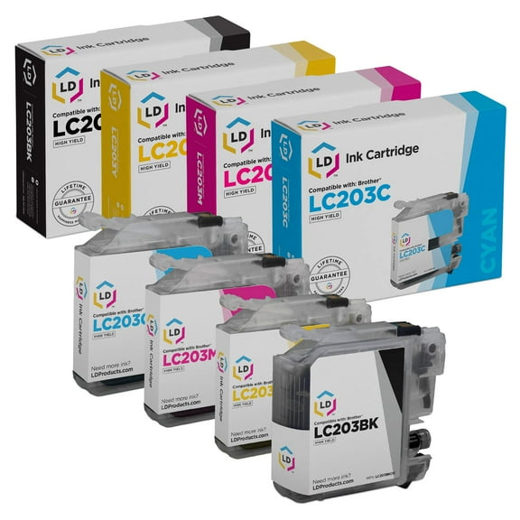 LD Compatible Replacement Brother LC203 HY Ink Cartridges: Black, Cyan, Magenta & Yellow 4PK
