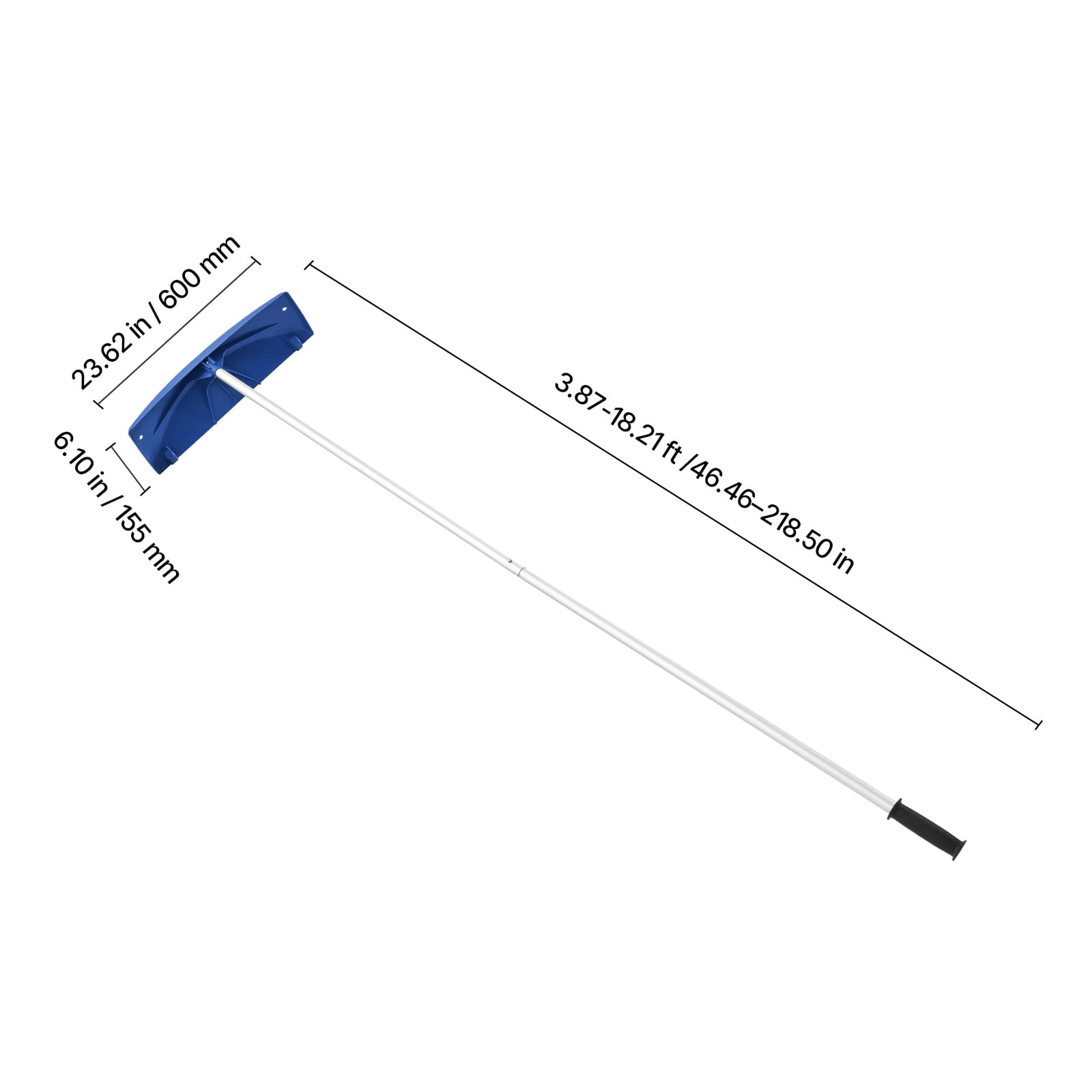 KFFKFF Adjustable Snow Roof Rake, 24-inch PP Blade, 3.8-18.2 ft Extendable Snow Scraper with Wheels, Anti-Slip Handle, Lightweight Tool for Clearing Roof Leaves and Debris