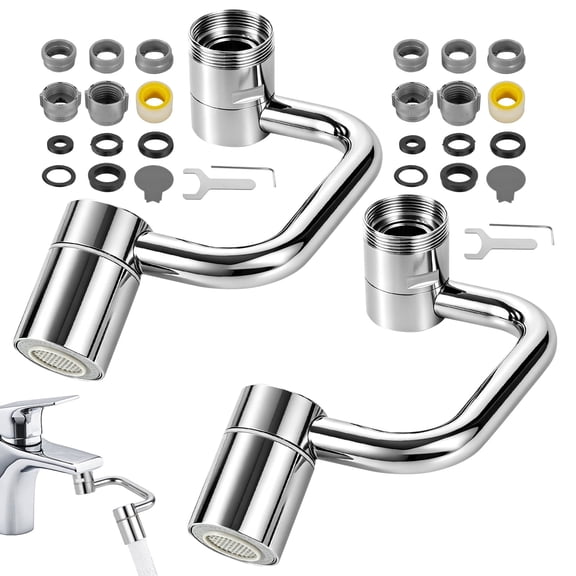 2Pcs Stainless Steel Faucet Aerator 1080 Rotating U Shape Faucet Extender Kit with 5 Adapters Splash Proof Water Saving Tap Sprayer for Kitchen Sink