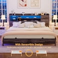 thumbnail image 5 of Homieasy King Size Bed Frame with Headboard, Metal Platform Bed Frame with Reversible Storage Bookcase Headboard, Charging Station and LED Light, No Box Spring Needed/Noise Free, Black Oak, 5 of 7
