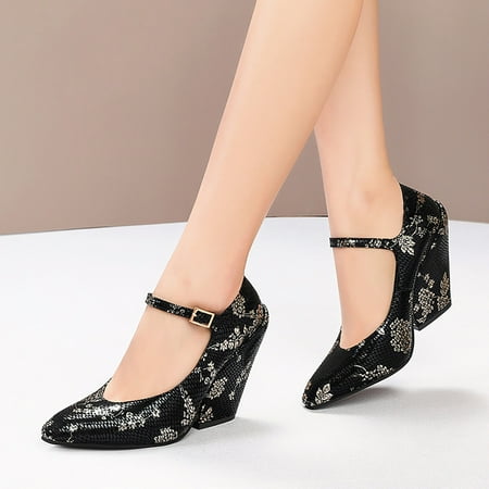 

UIX Women s New European and American Pointed Thick Heel High Heel Retro Single Shoes