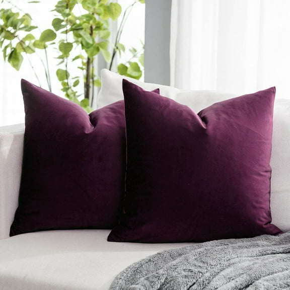 Eggplant Purple Soft Throw Pillow Covers Set of 2 for Sofa Couch Bed Living Room Decorative Luxury Square Cushion Covers Case with Zipper