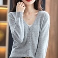 thumbnail image 6 of Domzest Womens Lightweight Cardigan V Neck Button Down Long Sleeve Knit Sweater Fall Casual Soft Basic Knit Cardigan Sweater Gray L, 6 of 6