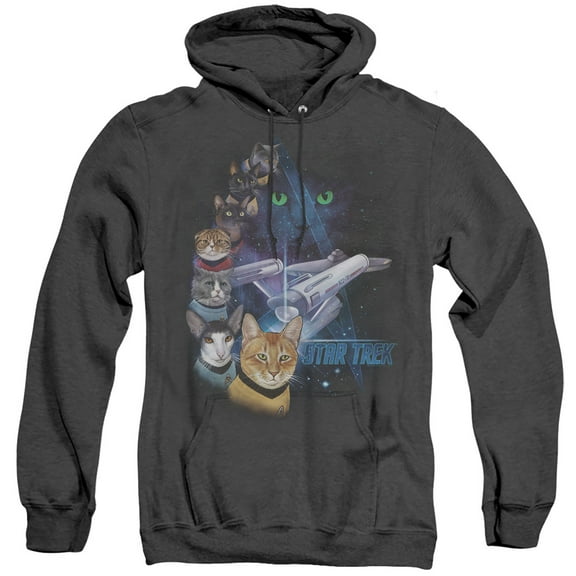 Star Trek Feline Galaxy Adult Heather Hoodie Sweatshirt Black