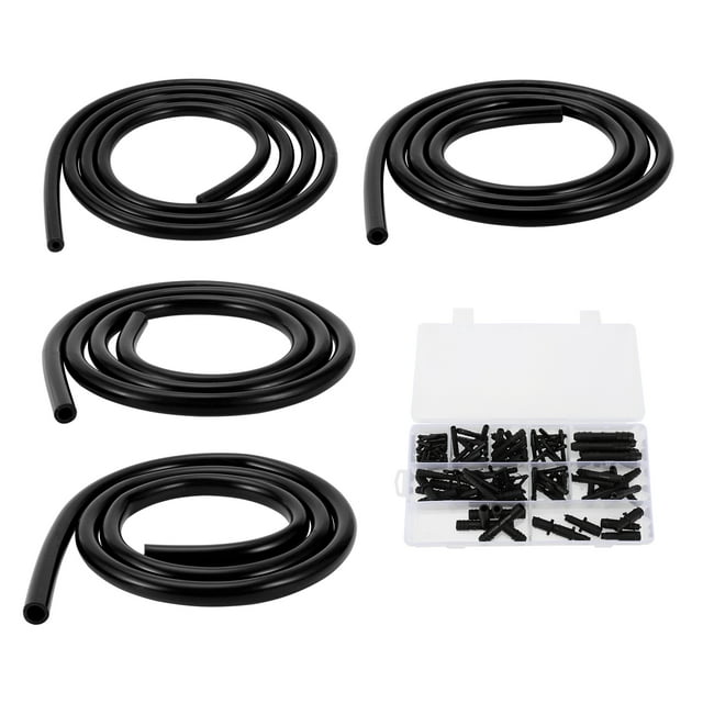 Manguera de vacío de silicona Unique Bargains 130PSI Presión máxima Línea de vacío automotriz Negra con conector de vacío 1 juego 5Ft 4/6/8/12mm ID 2.5mm Grosor