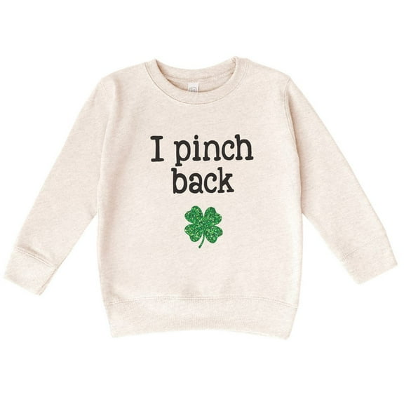 Bump and Beyond Designs St. Patrick's Day Shirt for Girls and Boys, Glitter Shamrock I Pinch Back Sweatshirt (Natural 7)