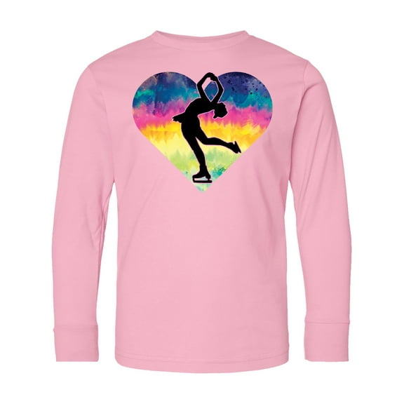 Inktastic Ice Skating Watercolor Heart Girls Long Sleeve Youth T-Shirt
