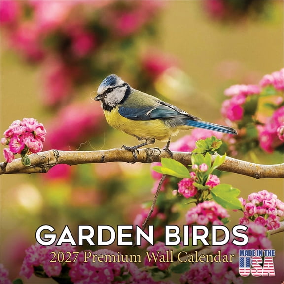 MegaCalendars 2026-2027 Garden Birds Wall Calendar, 12x12 Bonus Month Songbird Edition, Made in USA