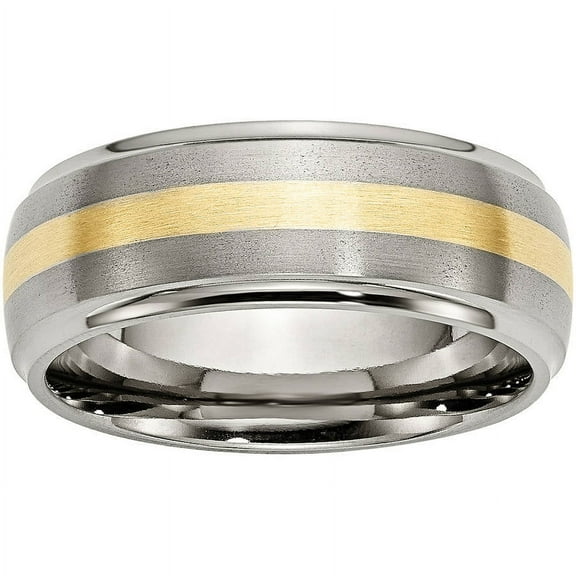 Titanium Ridged Edge 14k Yellow Inlay 8mm Brushed/Polished Band