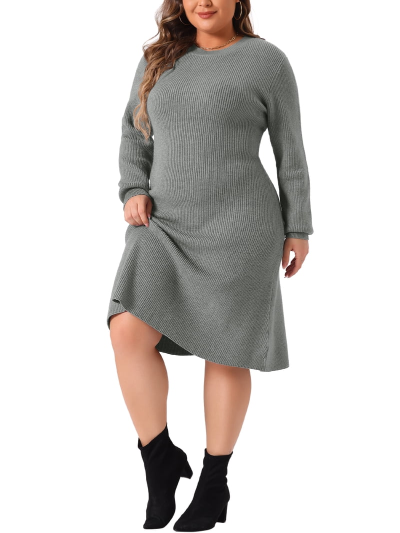 Daring Diva Plus Size Sweater Fall Crew Neck Long Sleeve Dress 2X Gray, Women's, Size: 2XL