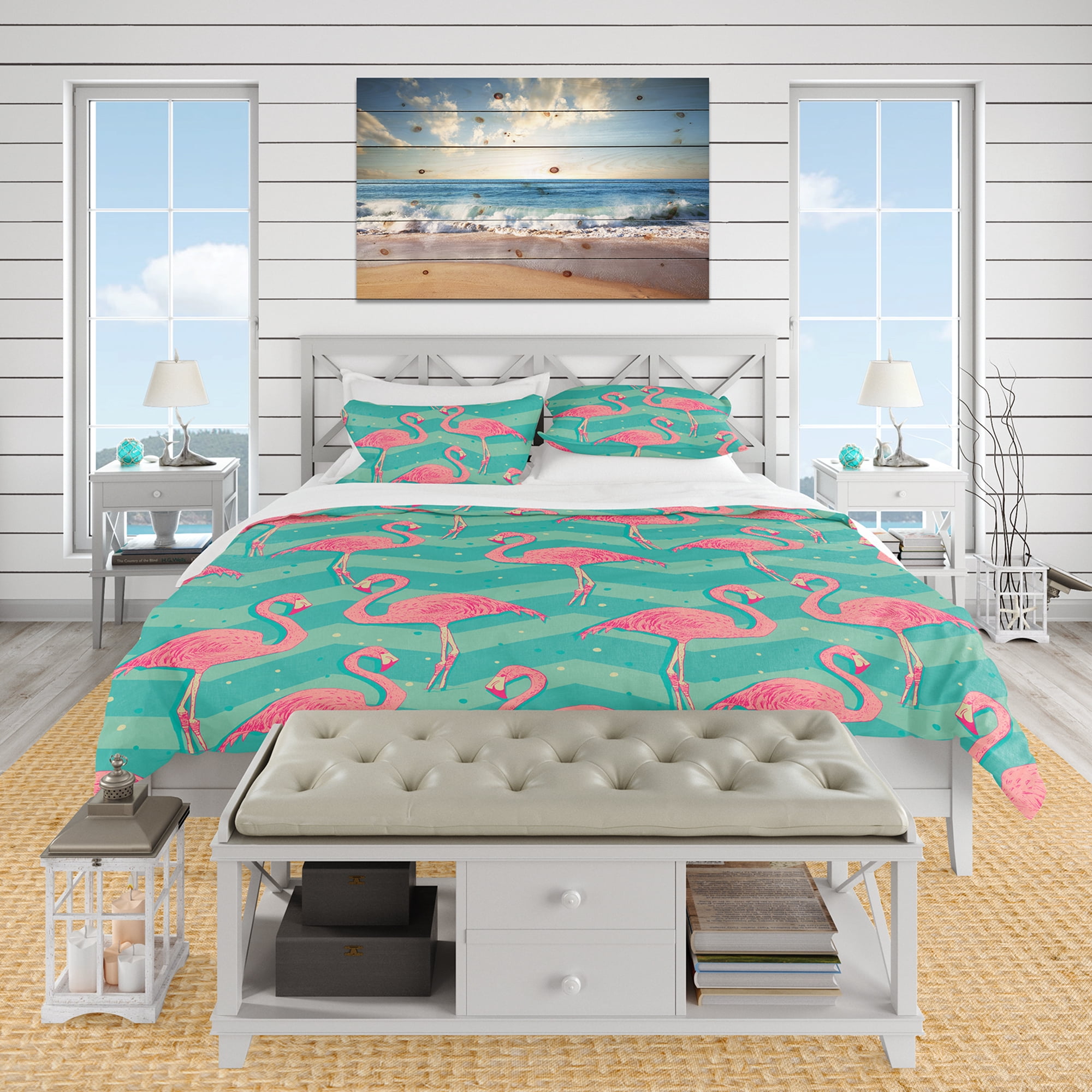Designart 'Pink Flamingo Birds' Tropical Duvet Cover Set