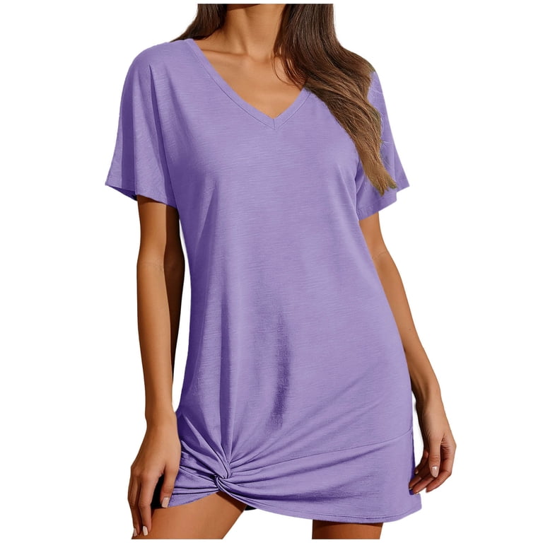 Guieoi Dresses for Women Midi Summer Swim Cover-Up, Sleeveless V-Neck  Short-Sleeve Beach Dress, Vacation Swim Dress, Solid-Color Dress Purple M -  Walmart.com