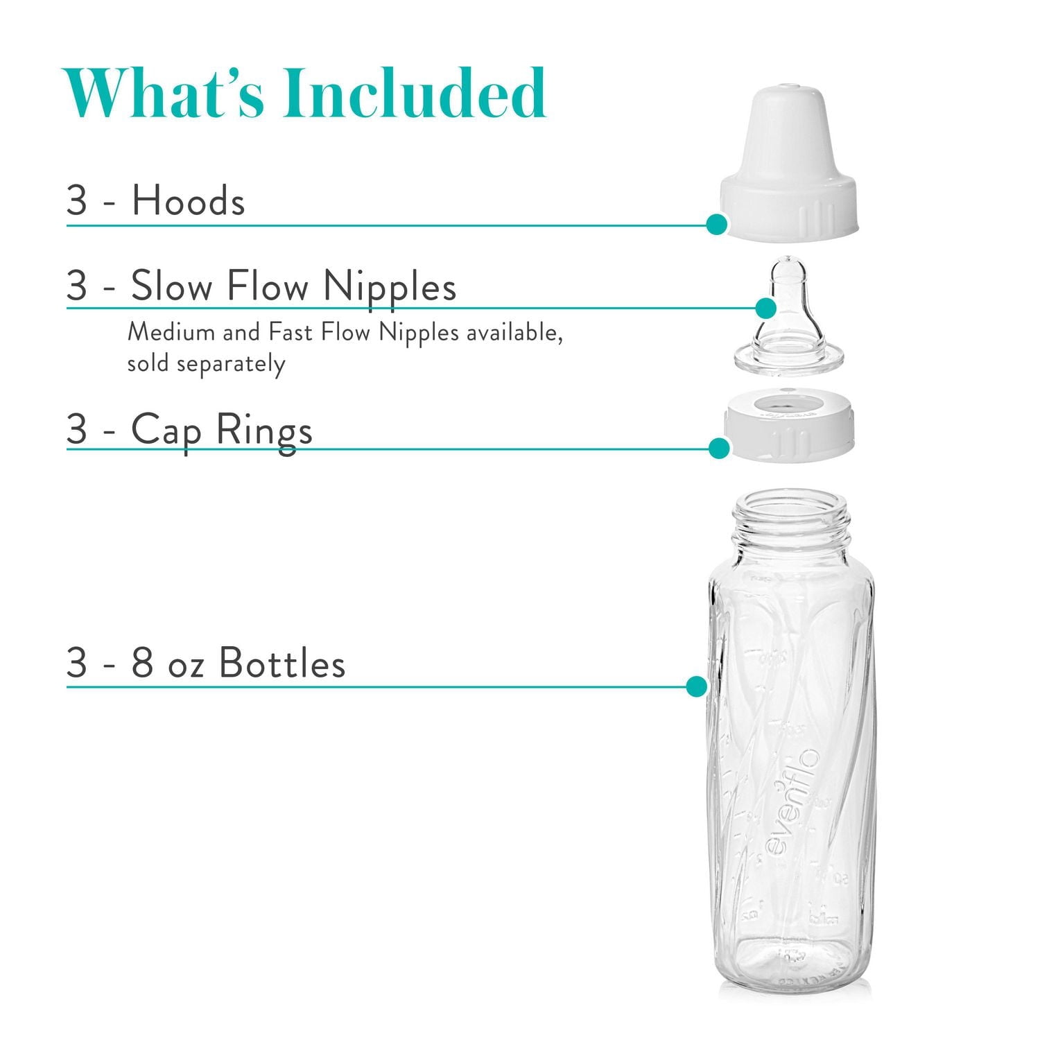 Evenflo Feeding Classic BPA-Free Glass Baby Bottles, 8oz, Clear, 3ct