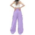 thumbnail image 4 of Inglocry Cargo Pants Women Quick Dry Parachute Hiking Pants with Pockets Elastic Waist Lightweight Water Resistant Joggers Purple S, 4 of 6