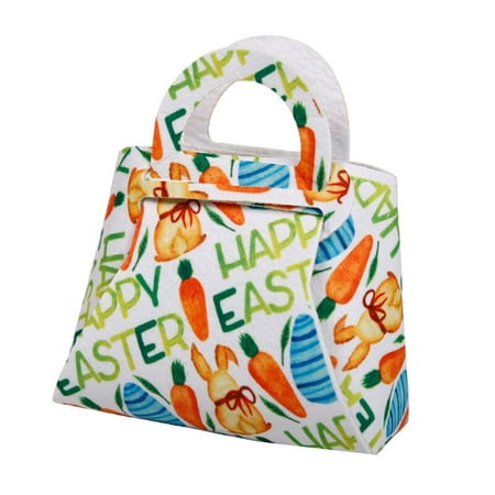 

VERMON Easter Handbag Easter Handbag Clear Printing Felt Cute Carrot Rabbit Pattern DIY Candy Packing Tote Bag Home Decor
