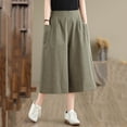 thumbnail image 4 of yeiolnoer Culottes for Women Casual High Waisted Capri Pants with Pockets Flowy Wide Leg Pant Fashion Clothing, 4 of 7