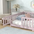 thumbnail image 5 of Twin Bed Frame, Twin Size Bed Frame,Twin Size Floor Bed with Fence and Door,Rubber Wood Floor Bed with Safety Guardrails,Pink, 5 of 11