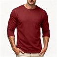 thumbnail image 2 of Smsaxvxz Men's 3/4 Sleeve Shirts Lightweight Crew Neck Pocket T-shirts Moisture Wicking Soft Comfort Casual Fall Tops Wine XL, 2 of 7