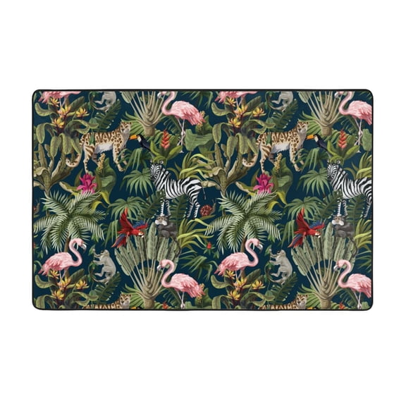 Area Rugs For Living Room Decor - Hawaiian Style Flamingo Zebra Anti Slip Throw Washable Rugs 3x5 For Bedroom, Soft Indoor Carpet For Bedroom Living Room 60x39In