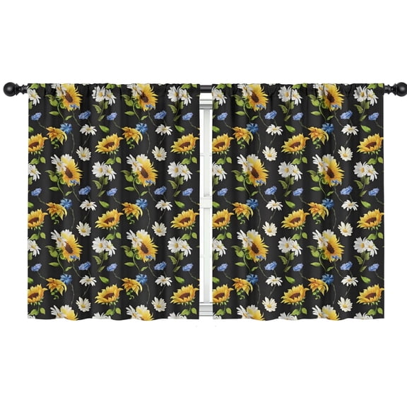 Blackout Kids Curtains,Black Multicolor Flower Sunflower Pattern Childrens Insulated Curtains Set Of 2,Bedroom Essentials,Toddler Room Decor 42"x54"